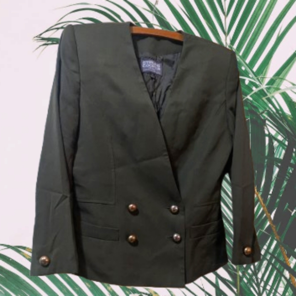 Vintage 1990s Elegant Dark Green Double-Breasted Blazer Women's 8P